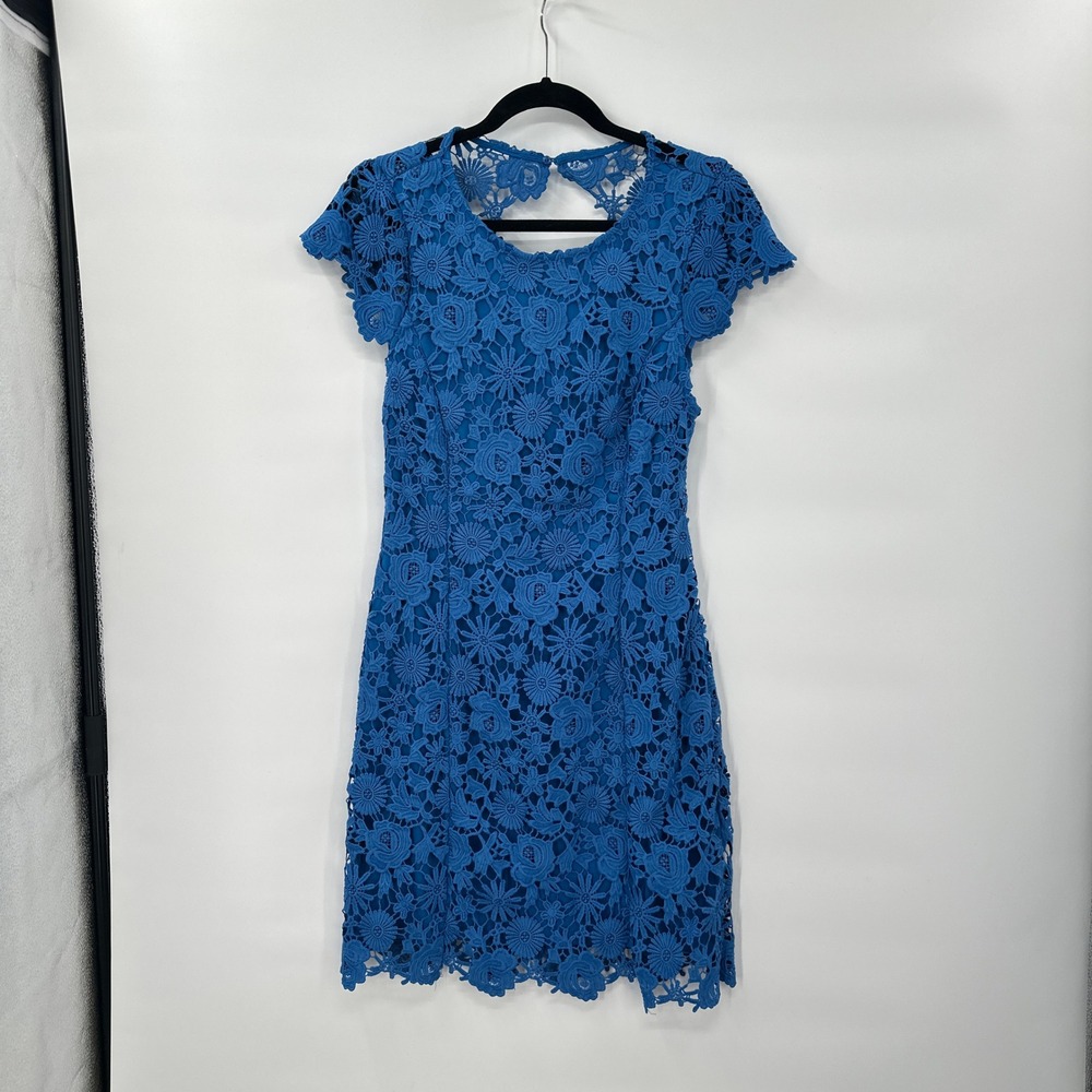 Lulus Blue Lace Open Back Dress Large Romantic Cocktail Crochet Fairycore Floral